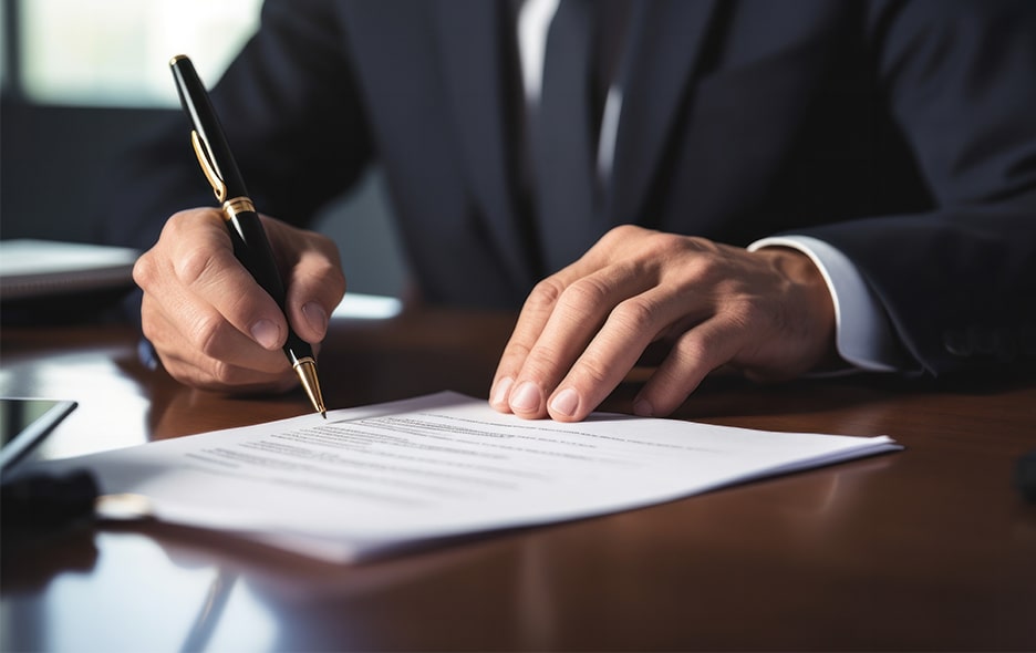 close up of a person signing a contract