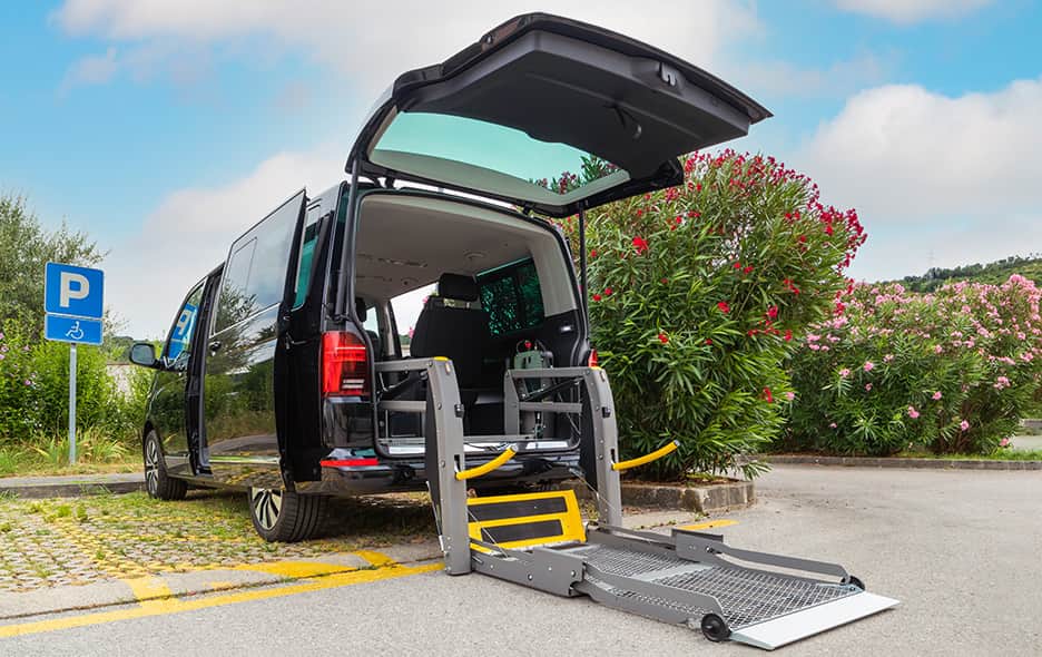 Photo of a wheelchair accessible lift system in a van