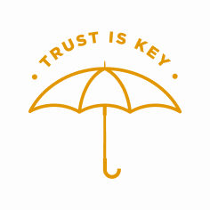 A logo with an umbrella